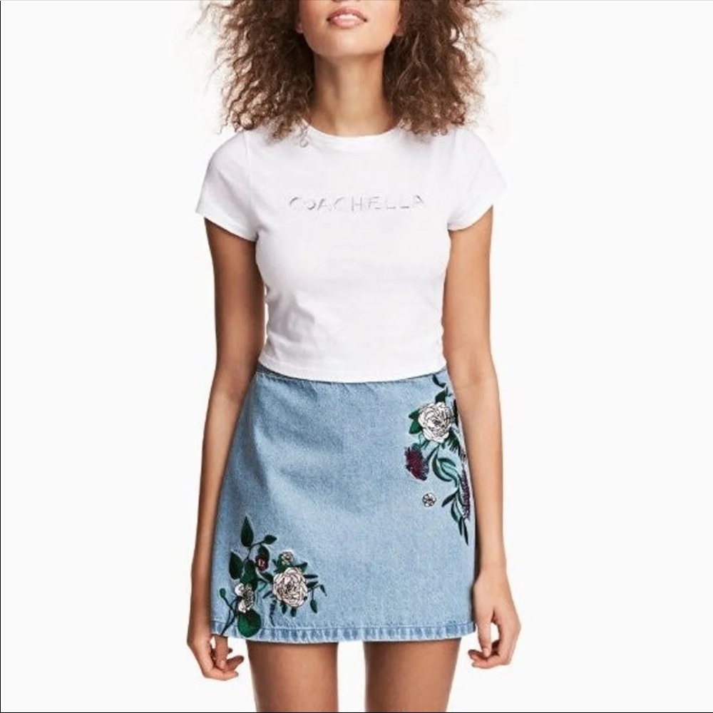 Embroidered Denim Skirt